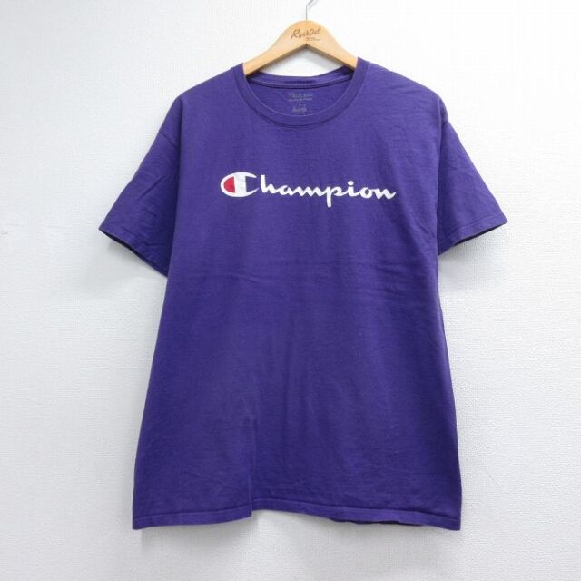 チャンピオン 半袖Tシャツ ビッグロゴ パープル メンズL相当 | 古着