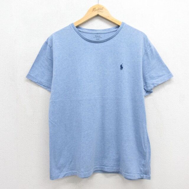 L★古着 ラルフローレン 半袖 ブランド Tシャツ メンズ ワンポイントロゴ コットン クルーネック ライトブルー 霜降り 26jul10