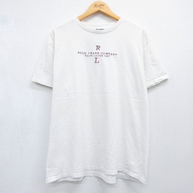 ラルフローレン 半袖Tシャツ ビッグロゴ刺繍 ホワイト メンズXL相当 | 古着
