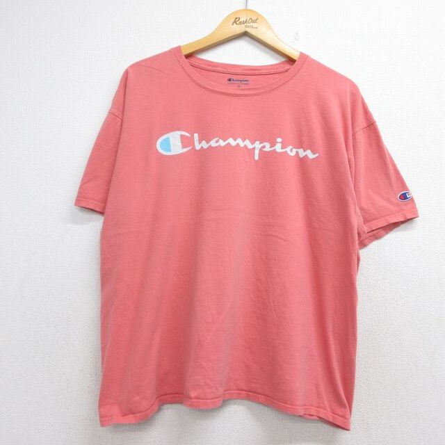 チャンピオン 半袖Tシャツ ビッグロゴ ピンク メンズXL相当 | 古着