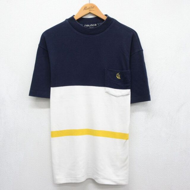 XL★古着 ノーティカ 半袖 ビンテージ ブランド Tシャツ メンズ 90年代 90s ワンポイントロゴ 胸ポケット付き コットン クルーネック ネイビー【spe】 26jul15