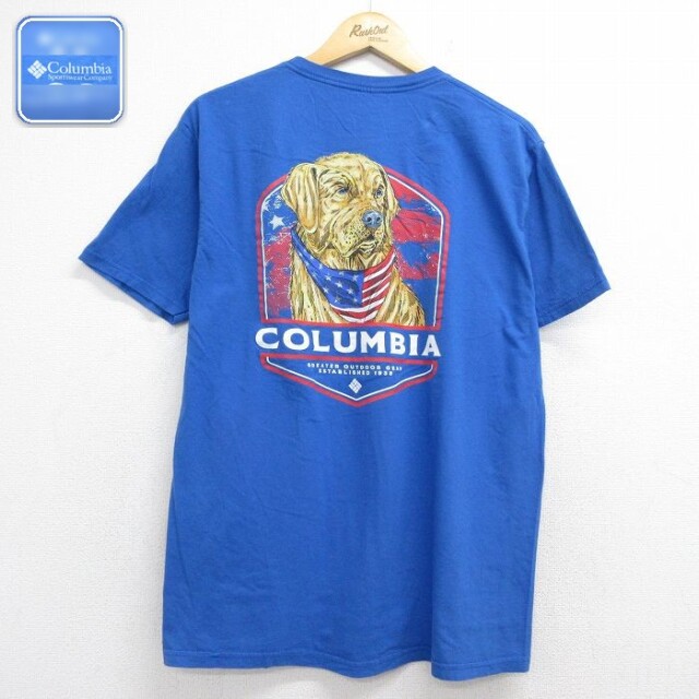 コロンビア 半袖Tシャツ 犬 ブルー メンズL相当 | 古着