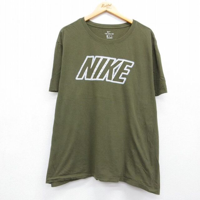 XL★古着 ナイキ NIKE 半袖 ブランド Tシャツ メンズ ビッグロゴ 大きいサイズ コットン クルーネック カーキ【spe】 26jul29