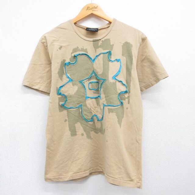 カルバンクライン L★古着 半袖Tシャツ 花 ベージュ メンズL相当 | 古着