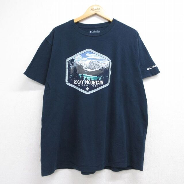 コロンビア 半袖Tシャツ ロッキーマウンテン ネイビー メンズXL相当 | 古着