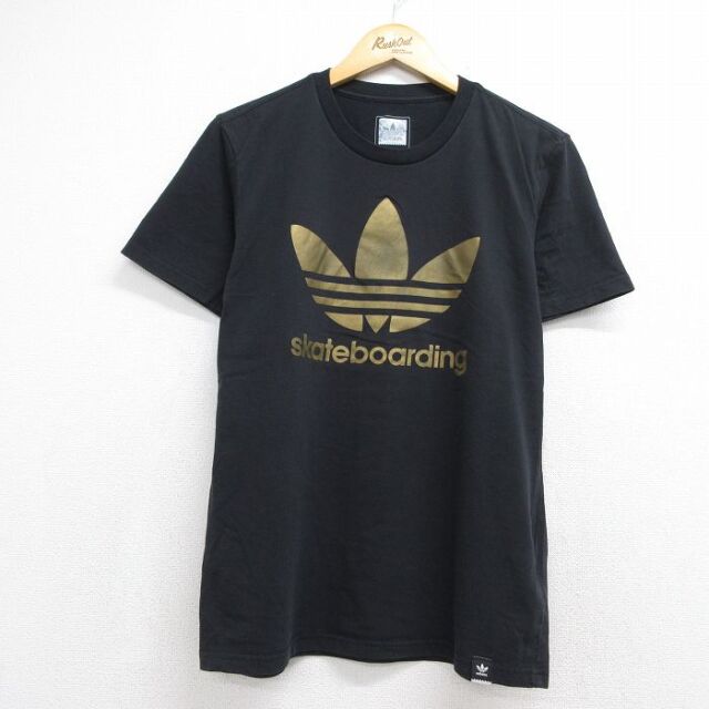 アディダス 半袖Tシャツ ビッグロゴ トレフォイル ブラック メンズL相当 | 古着