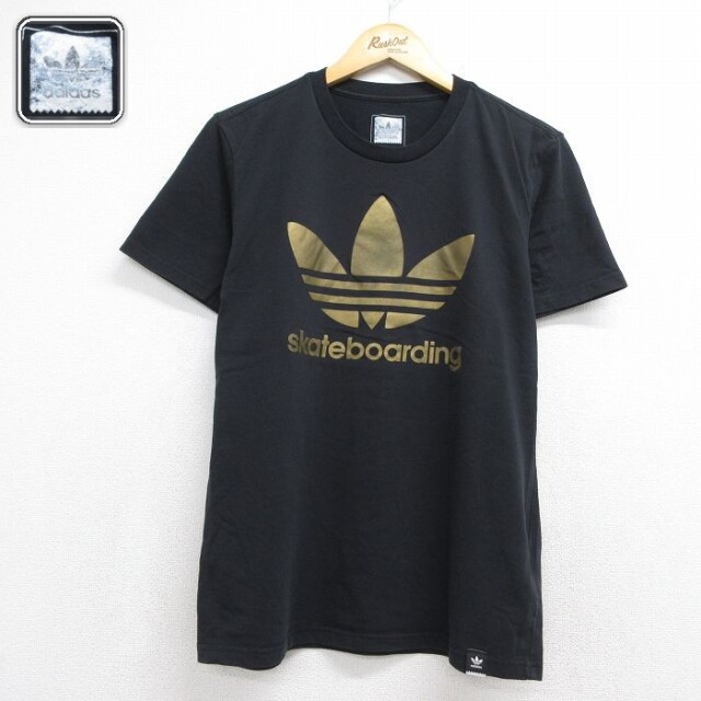 アディダス 半袖Tシャツ ビッグロゴ トレフォイル ブラック メンズL相当 | 古着