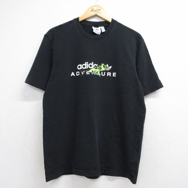 アディダス 半袖Tシャツ ビッグロゴ トレフォイル ブラック メンズL相当 | 古着