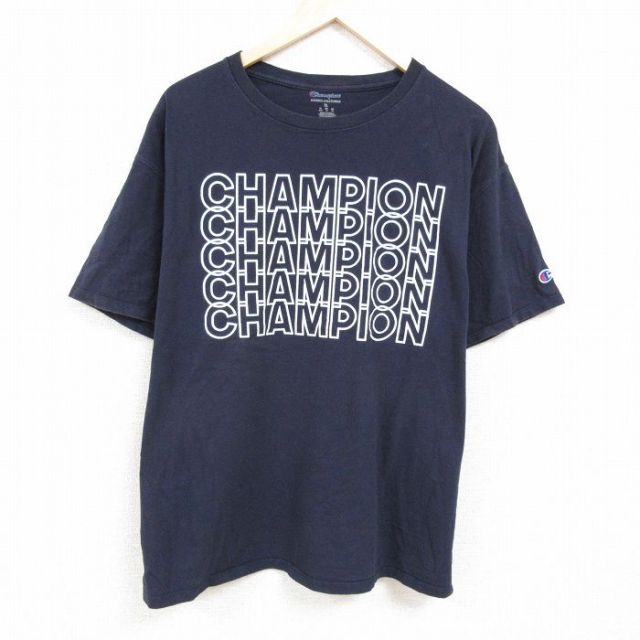 【50%OFF】チャンピオン 半袖Tシャツ ビッグロゴ ネイビー XL | 古着