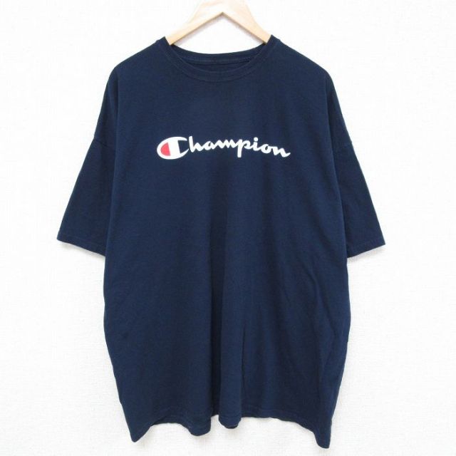 【50%OFF】チャンピオン 半袖Tシャツ ビッグロゴ ネイビー XL | 古着