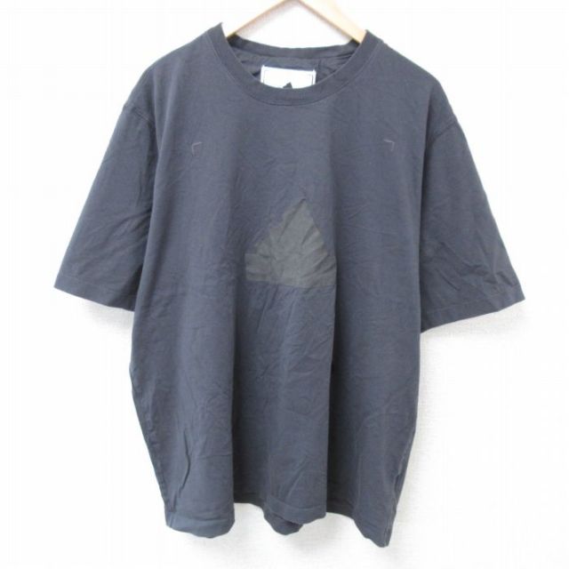 【50%OFF】XL★古着 アディダス adidas 半袖 ブランド Tシャツ メンズ ビッグロゴ 大きいサイズ コットン クルーネック 黒 ブラック 25apr01 中古