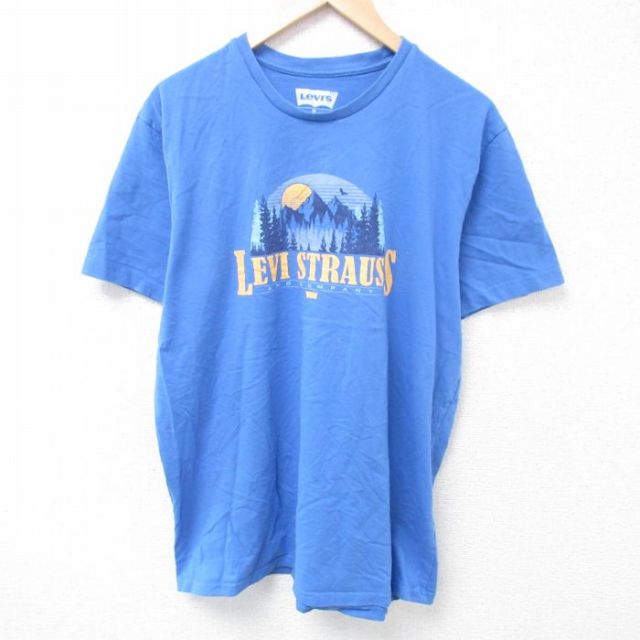 L★古着 リーバイス Levis 半袖 ブランド Tシャツ メンズ 山 コットン クルーネック 青 ブルー 25apr01 中古