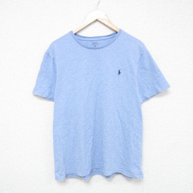 L★古着 ラルフローレン Ralph Lauren 半袖 ブランド Tシャツ メンズ ワンポイントロゴ コットン クルーネック 薄紺 ネイビー 霜降り 25jun05 中古