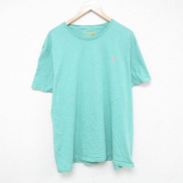 XL★古着 ラルフローレン Ralph Lauren 半袖 ブランド Tシャツ メンズ ワンポイントロゴ 大きいサイズ コットン クルーネック 薄緑 グリーン 霜降り 25jun05 中古