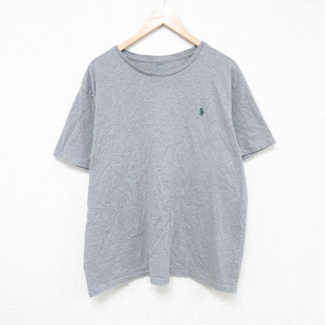 XL★古着 ラルフローレン Ralph Lauren 半袖 ブランド Tシャツ メンズ ワンポイントロゴ 大きいサイズ コットン クルーネック グレー 霜降り 25jun05 中古