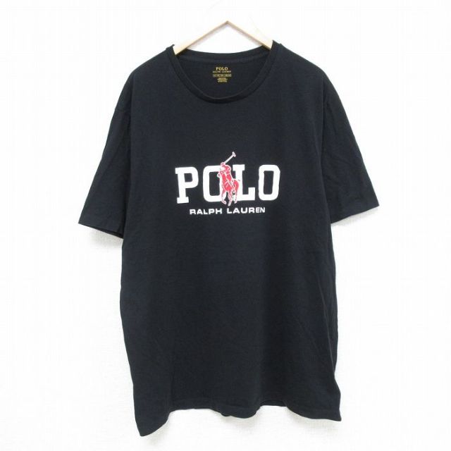 XL★古着 ラルフローレン Ralph Lauren 半袖 ブランド Tシャツ メンズ ビッグロゴ 大きいサイズ コットン クルーネック 黒 ブラック 25jun05 中古