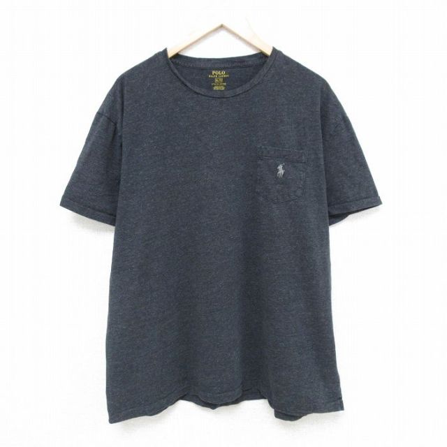 XL★古着 ラルフローレン Ralph Lauren 半袖 ブランド Tシャツ メンズ ワンポイントロゴ 大きいサイズ クルーネック 黒 ブラック 霜降り 25jun05 中古