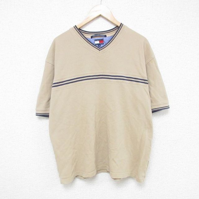 【50%OFF】トミーヒルフィガー 90s 半袖Tシャツ Vネック ベージュ XL | 古着
