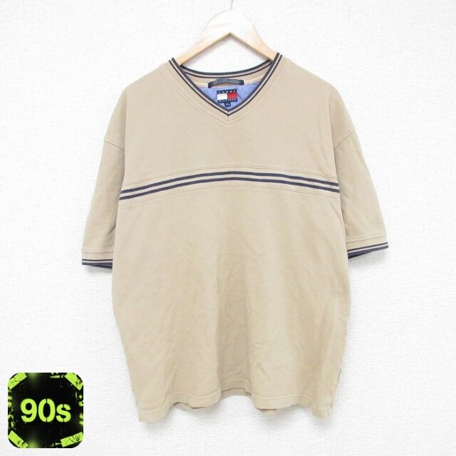 【50%OFF】トミーヒルフィガー 90s 半袖Tシャツ Vネック ベージュ XL | 古着