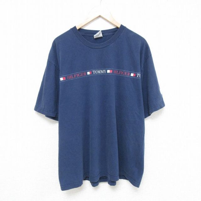 【50%OFF】トミーヒルフィガー 90s 半袖Tシャツ ビッグロゴ ネイビー XL | 古着