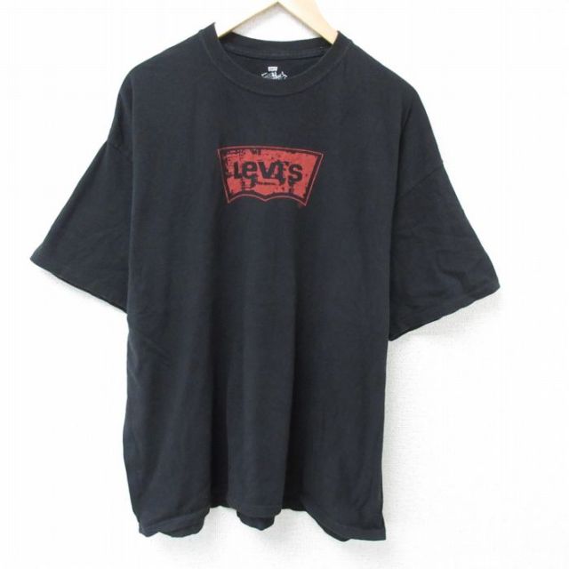 XL★古着 リーバイス Levis 半袖 ブランド Tシャツ メンズ ビッグロゴ 大きいサイズ コットン クルーネック 黒 ブラック 25may15 中古