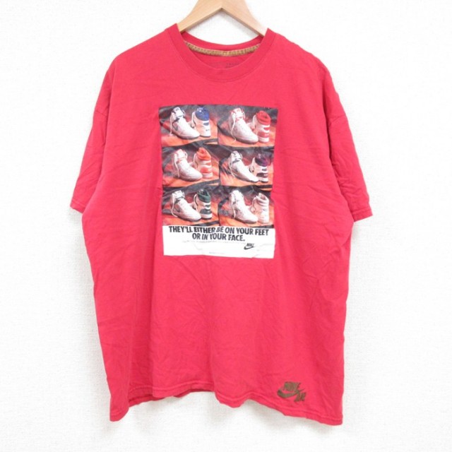 XL★古着 ナイキ NIKE 半袖 ブランド Tシャツ メンズ バッシュ コットン クルーネック 赤 レッド 25jun04 中古