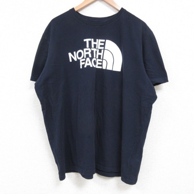 XL★古着 ノースフェイス THE NORTH FACE 半袖 ブランド Tシャツ メンズ ビッグロゴ 大きいサイズ コットン クルーネック 紺 ネイビー 25jun04 中古