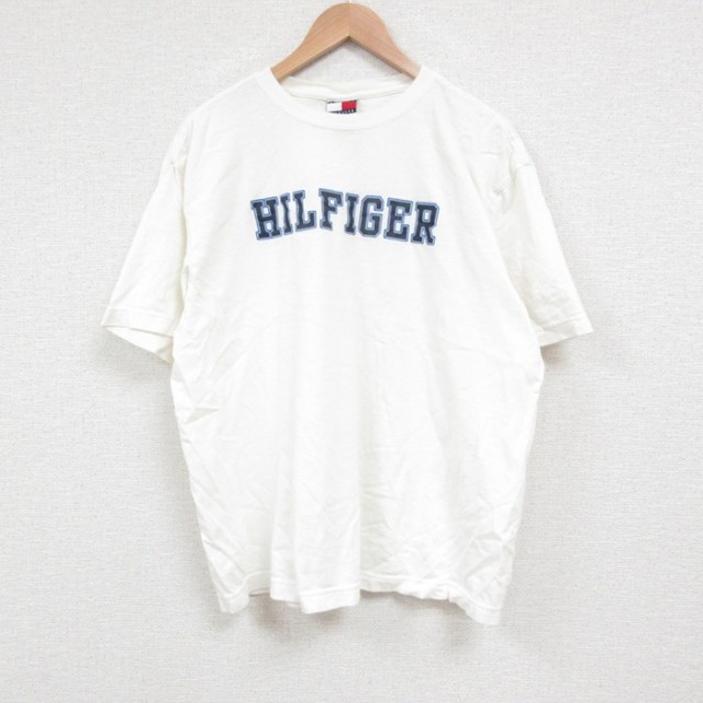 L★古着 トミーヒルフィガー TOMMY HILFIGER 半袖 ブランド Tシャツ メンズ 90年代 90s ビッグロゴ コットン クルーネック 白 ホワイト 25jun04 中古