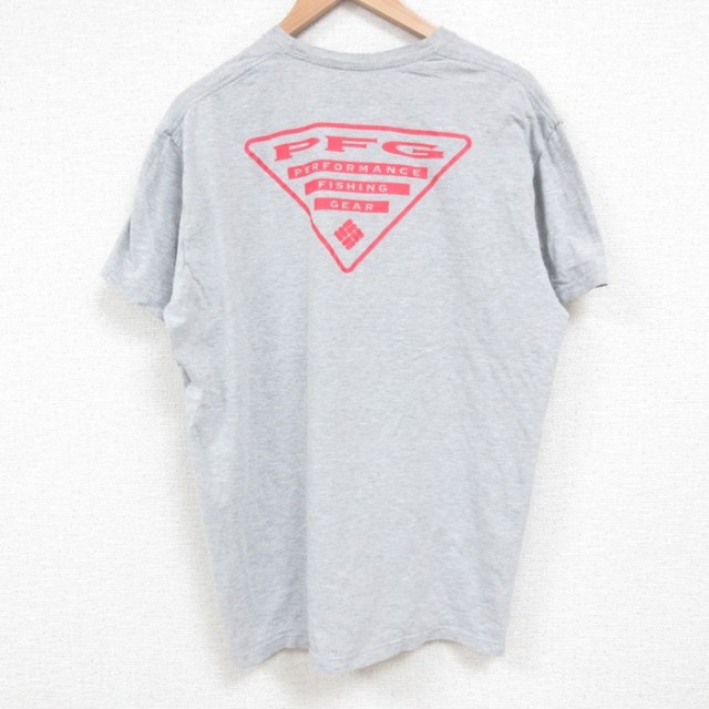 XL★古着 コロンビア COLUMBIA 半袖 ブランド Tシャツ メンズ PFG クルーネック グレー 霜降り 25jun04 中古