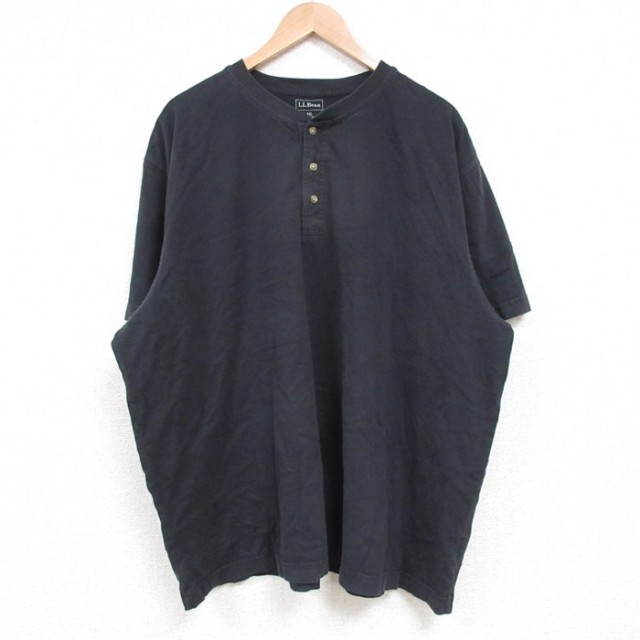 XL★古着 エルエルビーン LLBEAN 半袖 ブランド Tシャツ メンズ 無地 大きいサイズ コットン ヘンリーネック 黒 ブラック 25jun04 中古