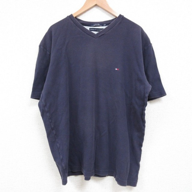 【50%OFF】トミーヒルフィガー 半袖Tシャツ ワンポイントロゴ ネイビーストライプ XL | 古着