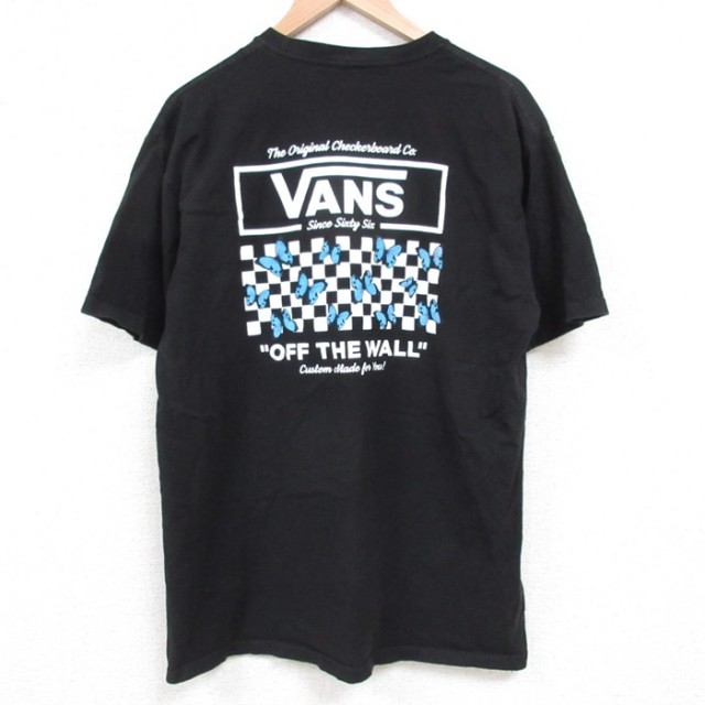 L★古着 バンズ VANS 半袖 ブランド Tシャツ メンズ ビッグロゴ 蝶 コットン クルーネック 黒 ブラック 25jun04 中古