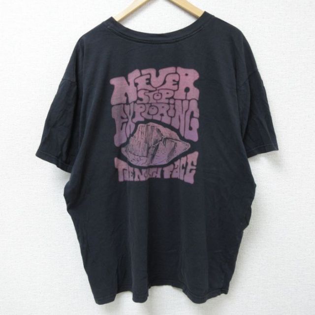 XL★古着 ノースフェイス THE NORTH FACE 半袖 ブランド Tシャツ メンズ ビッグロゴ 山 大きいサイズ コットン クルーネック 黒 ブラック 25may22 中古