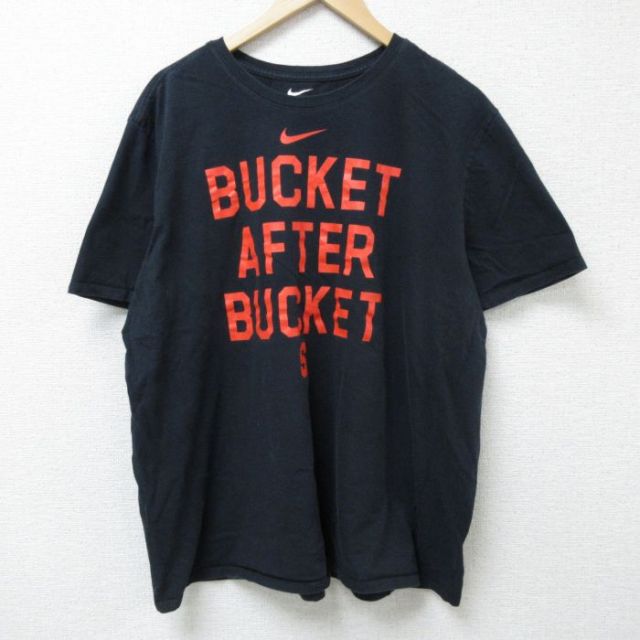 XL★古着 ナイキ NIKE 半袖 ブランド Tシャツ メンズ BUCKET AFTER 大きいサイズ クルーネック 黒 ブラック 25may22 中古