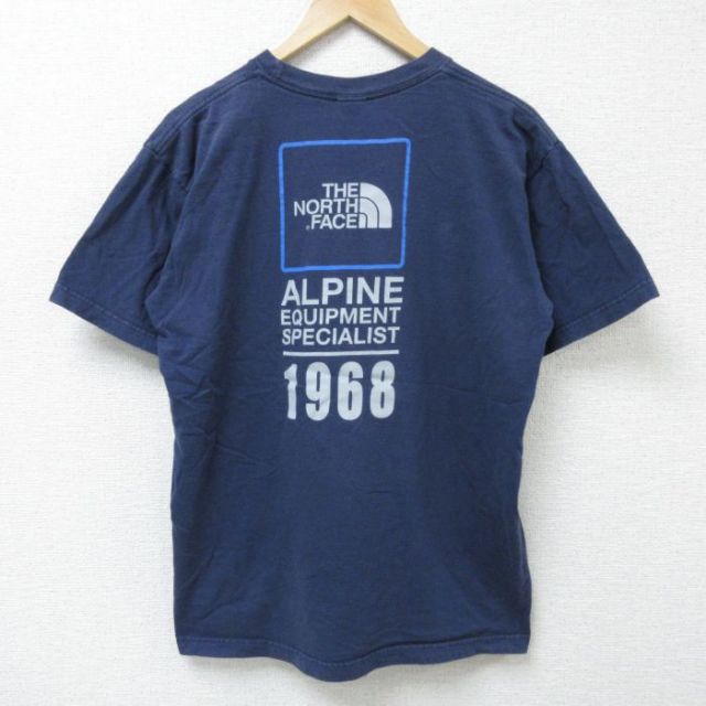 L★古着 ノースフェイス THE NORTH FACE 半袖 ブランド Tシャツ メンズ ビッグロゴ アルパイン コットン クルーネック 紺 ネイビー 25may22 中古