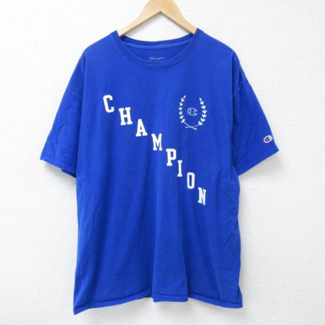 【50%OFF】チャンピオン 半袖Tシャツ ビッグロゴ ブルー XL | 古着