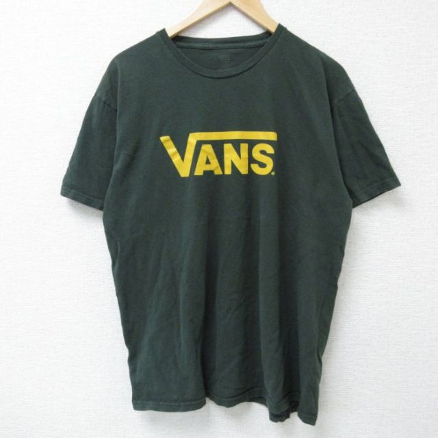 L★古着 バンズ VANS 半袖 ブランド Tシャツ メンズ ビッグロゴ クルーネック 濃緑 グリーン 25may22 中古