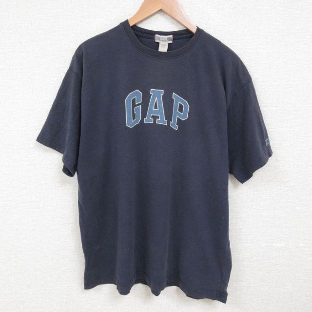 XL★古着 ギャップ GAP 半袖 ブランド Tシャツ メンズ ビッグロゴ 大きいサイズ コットン クルーネック 紺 ネイビー 25jun06 中古