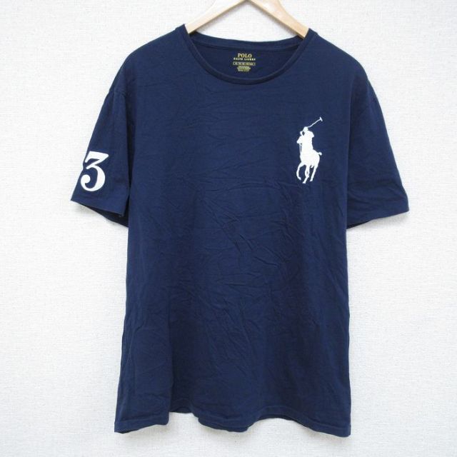 XL★古着 ラルフローレン Ralph Lauren 半袖 ブランド Tシャツ メンズ ビッグポニー 大きいサイズ コットン クルーネック 紺 ネイビー 25jun06 中古