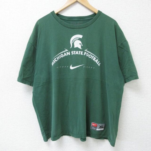 XL★古着 ナイキ NIKE 半袖 ブランド Tシャツ メンズ ミシガン フットボール 大きいサイズ コットン クルーネック 緑 グリーン 25may26 中古