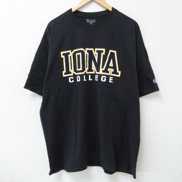 XL★古着 チャンピオン champion 半袖 ブランド Tシャツ メンズ アイオワ カレッジ 大きいサイズ クルーネック 黒 ブラック 25may26 中古