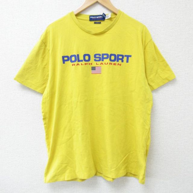XL★古着 ラルフローレン Ralph Lauren ポロスポーツ 半袖 ブランド Tシャツ メンズ ビッグロゴ 大きいサイズ コットン クルーネック 黄 イエロー 25may26 中古