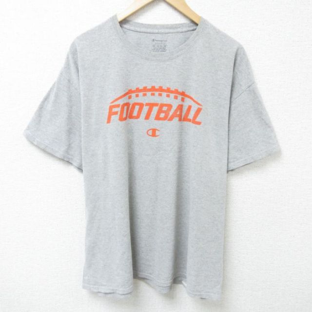 【50%OFF】XL★古着 チャンピオン champion 半袖 ブランド Tシャツ メンズ フットボール 大きいサイズ クルーネック グレー 霜降り 25may26 中古