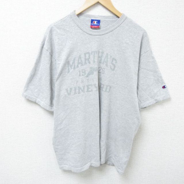 XL★古着 チャンピオン champion 半袖 ブランド Tシャツ メンズ マーザスヴィンヤード 大きいサイズ クルーネック グレー 霜降り 25jun09 中古