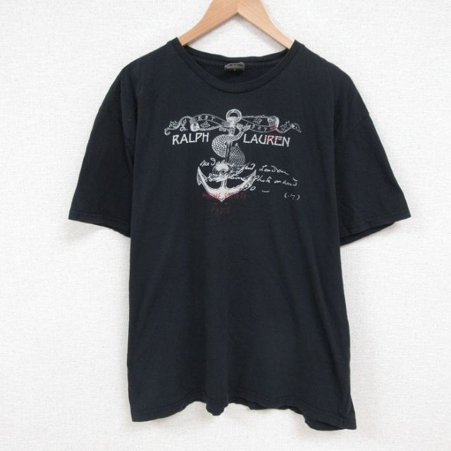 XL★古着 ラルフローレン Ralph Lauren 半袖 ブランド Tシャツ メンズ イカリ 大きいサイズ コットン クルーネック 黒 ブラック 25jun10 中古