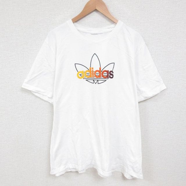 【50%OFF】XL★古着 アディダス adidas 半袖 ブランド Tシャツ メンズ ビッグロゴ リーフ トレフォイル 大きいサイズ コットン クルーネック 白 ホワイト 25jun10 中古
