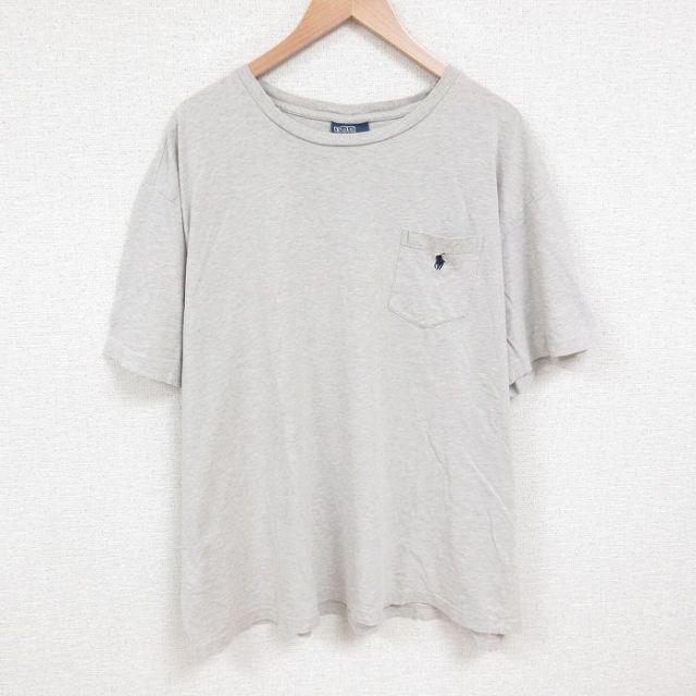 XL★古着 ラルフローレン Ralph Lauren 半袖 ブランド Tシャツ メンズ 90年代 90s ワンポイントロゴ 胸ポケット付き 大きいサイズ コットン クルーネック グレー 霜降り 25jun10 中古