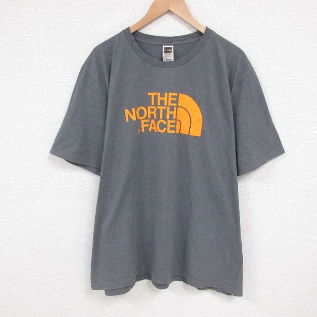XL★古着 ノースフェイス THE NORTH FACE 半袖 ブランド Tシャツ メンズ ビッグロゴ 大きいサイズ クルーネック グレー 霜降り 【spe】 25jun10 中古