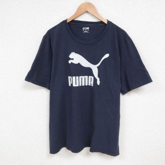 XL★古着 プーマ 半袖 ブランド Tシャツ メンズ ビッグロゴ 大きいサイズ クルーネック 紺 ネイビー 25jun10 中古