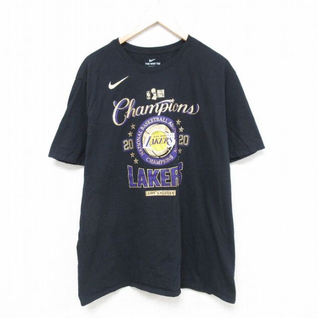 XL★古着 ナイキ NIKE 半袖 ブランド Tシャツ メンズ NBA ロサンゼルスレイカーズ 大きいサイズ コットン クルーネック 黒 ブラック バスケットボール 25jun16 中古
